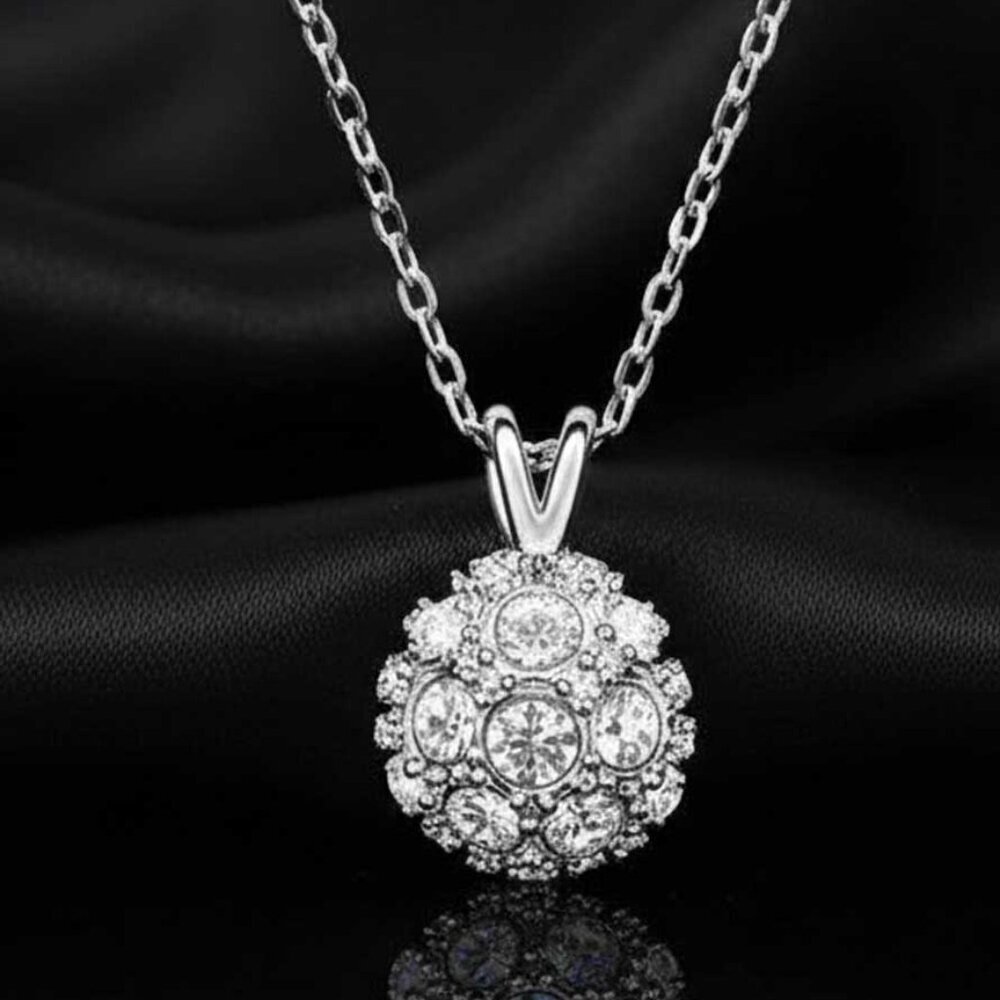 Round Platinum Necklace - Ladies Crystal Ball Necklace